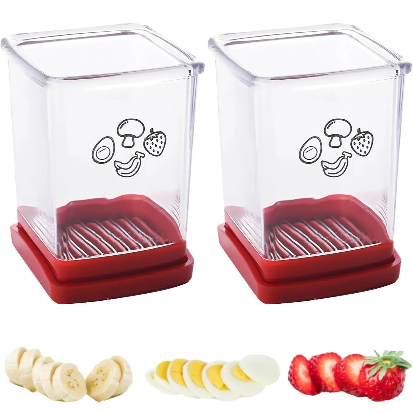 Fruit Slicer Cup for Strawberry, Banana, Hard-Boiled Egg - Detachable Cutter with Push Plate - Rapid & Safe Slicing Kitchen Gadget for Quick Meal Prep