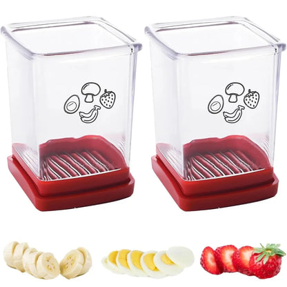 Fruit Slicer Cup for Strawberry, Banana, Hard-Boiled Egg - Detachable Cutter with Push Plate - Rapid & Safe Slicing Kitchen Gadget for Quick Meal Prep