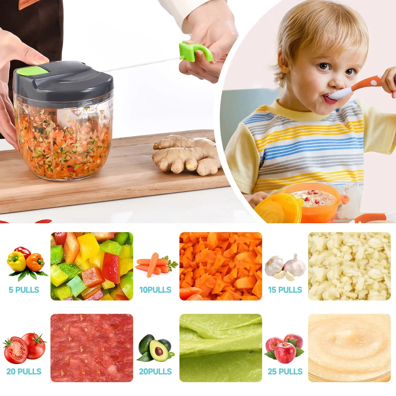 1 Count Manual Food Chopper, Vegetable Cutter, Kitchen Vegetable Chopper, Portable Hand Pull String Garlic Mincer Onion Cutter, Vegetable Chopper Tool, BPA Free Food Safe Material, for Veggies, Ginger, Fruits, Nuts, Herbs, Etc.