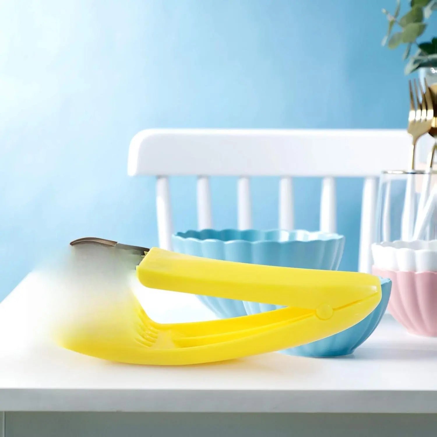Yellow ABS & Stainless Steel Blade Banana Slicer Kitchen Gadget - Durable, Dishwasher Safe Utensil for Salad Prep