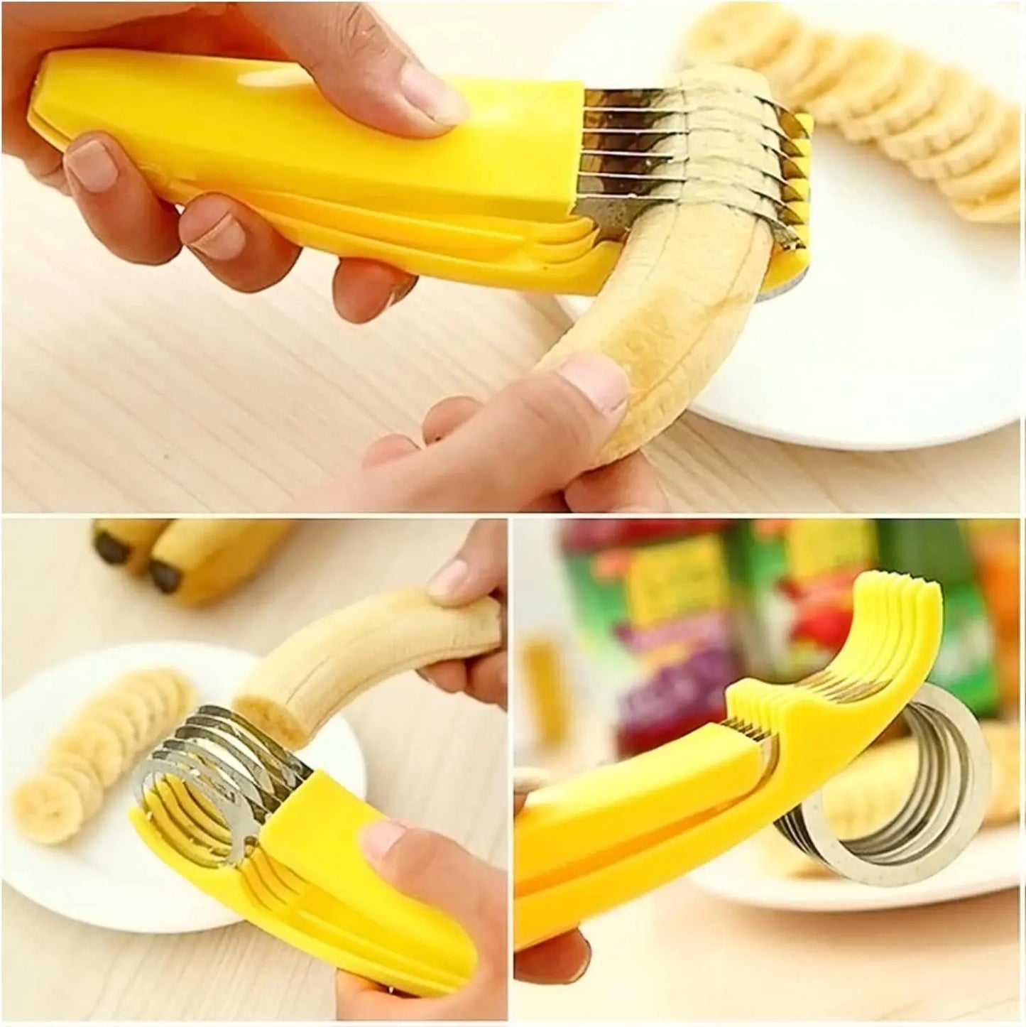 Yellow ABS & Stainless Steel Blade Banana Slicer Kitchen Gadget - Durable, Dishwasher Safe Utensil for Salad Prep