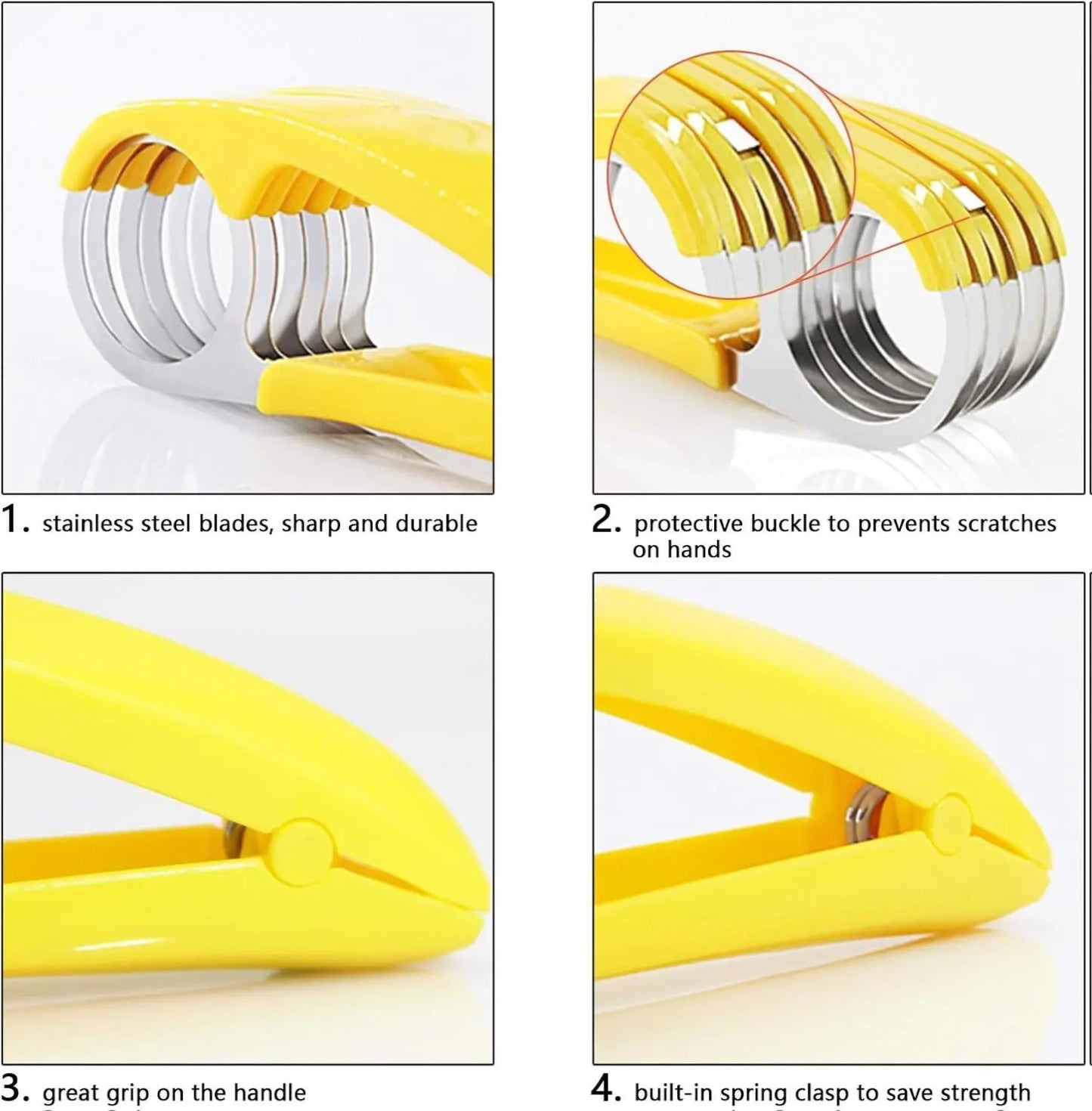 Yellow ABS & Stainless Steel Blade Banana Slicer Kitchen Gadget - Durable, Dishwasher Safe Utensil for Salad Prep