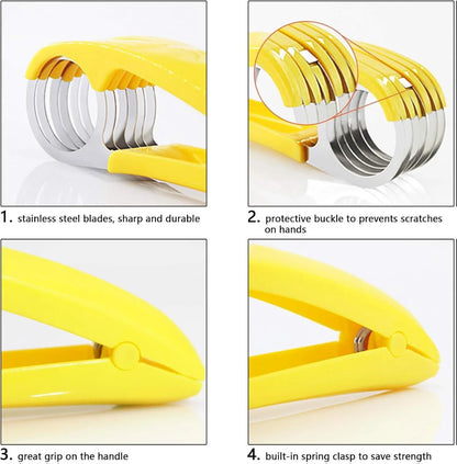 Yellow ABS & Stainless Steel Blade Banana Slicer Kitchen Gadget - Durable, Dishwasher Safe Utensil for Salad Prep