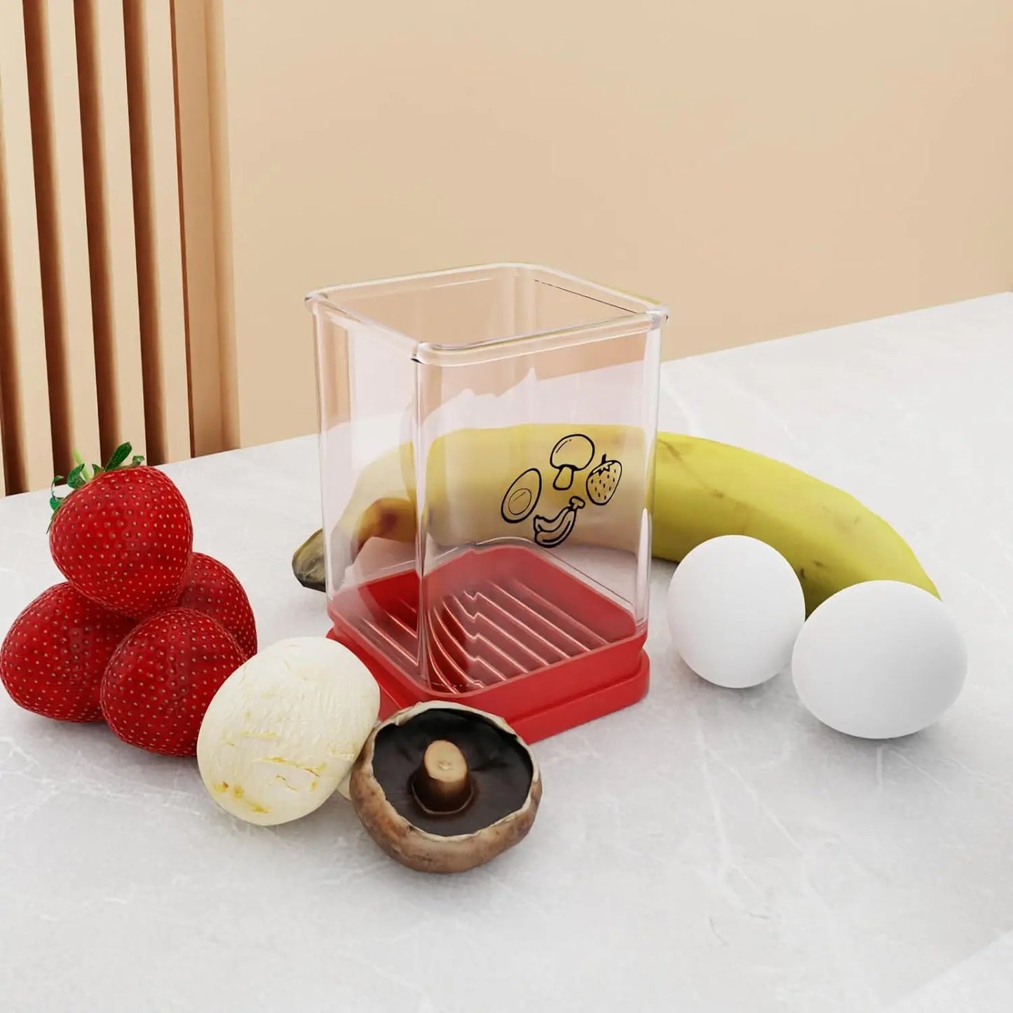 Fruit Slicer Cup for Strawberry, Banana, Hard-Boiled Egg - Detachable Cutter with Push Plate - Rapid & Safe Slicing Kitchen Gadget for Quick Meal Prep