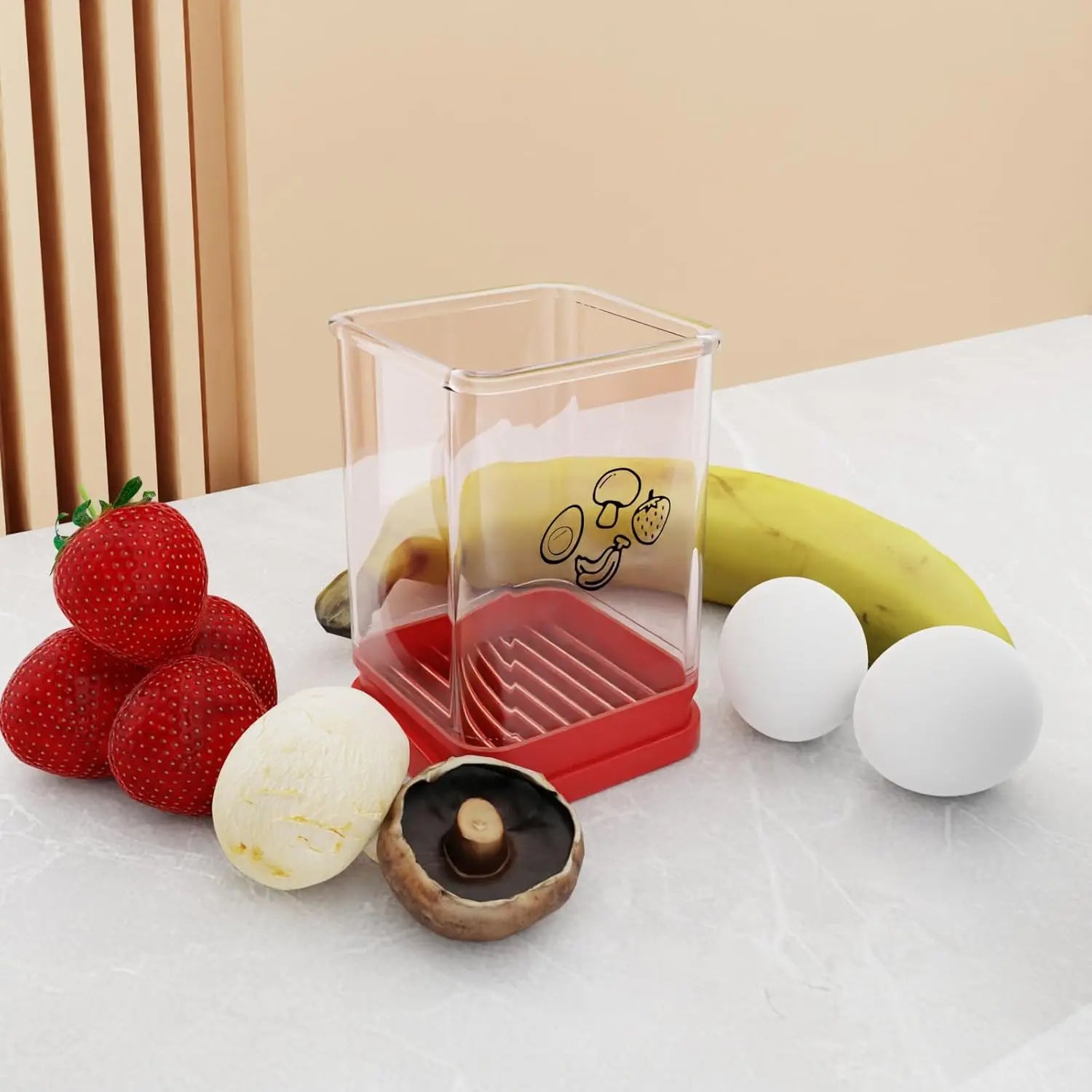 Fruit Slicer Cup for Strawberry, Banana, Hard-Boiled Egg - Detachable Cutter with Push Plate - Rapid & Safe Slicing Kitchen Gadget for Quick Meal Prep