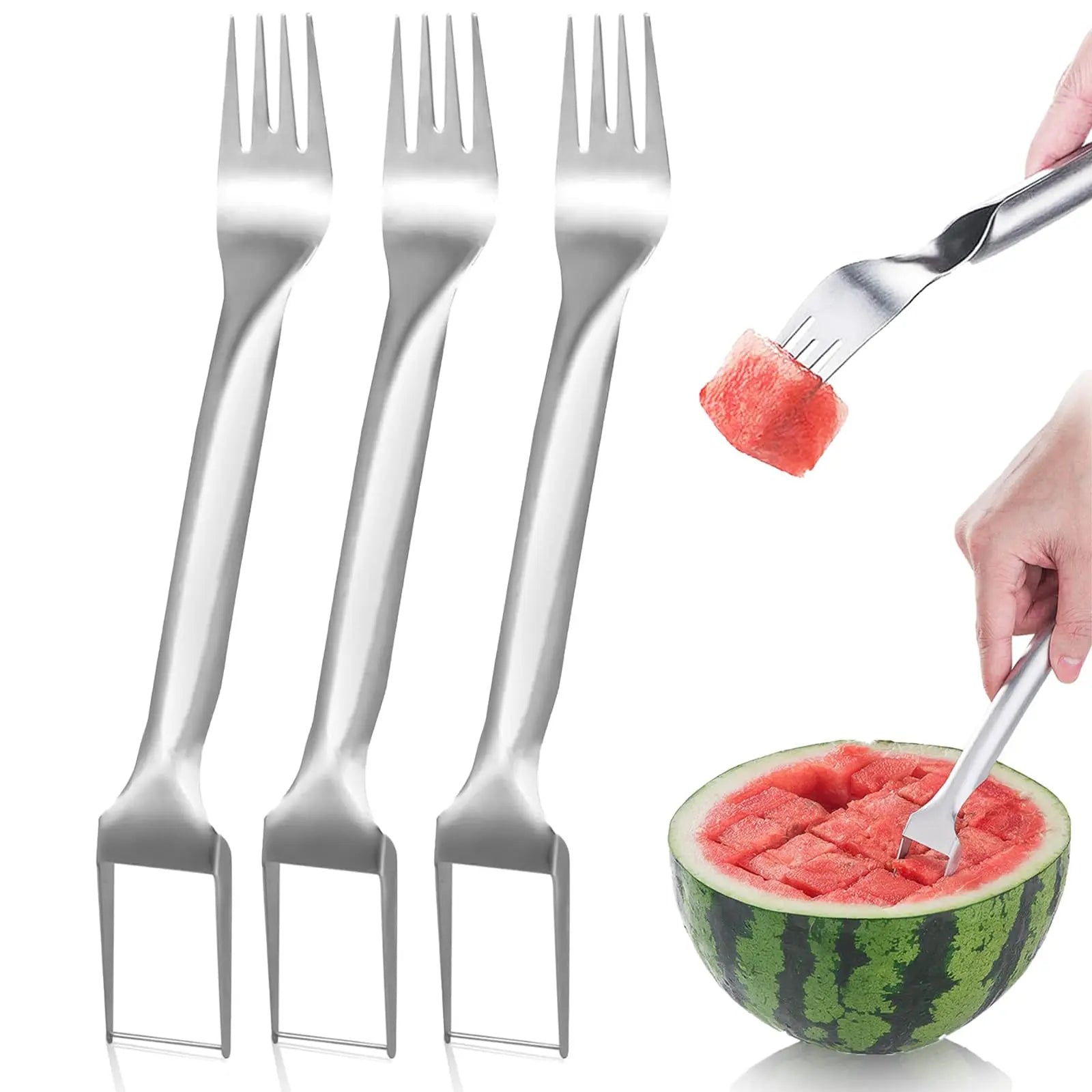 3 Count 2-In-1 Watermelon Fork Slicer Fruit Cutter, Stainless Steel Watermelon Cutter Artifact, Watermelon Cutter Slicer Tool Fruit Forks Slicer Knife Kitchen Gadgets for Family Parties Camping