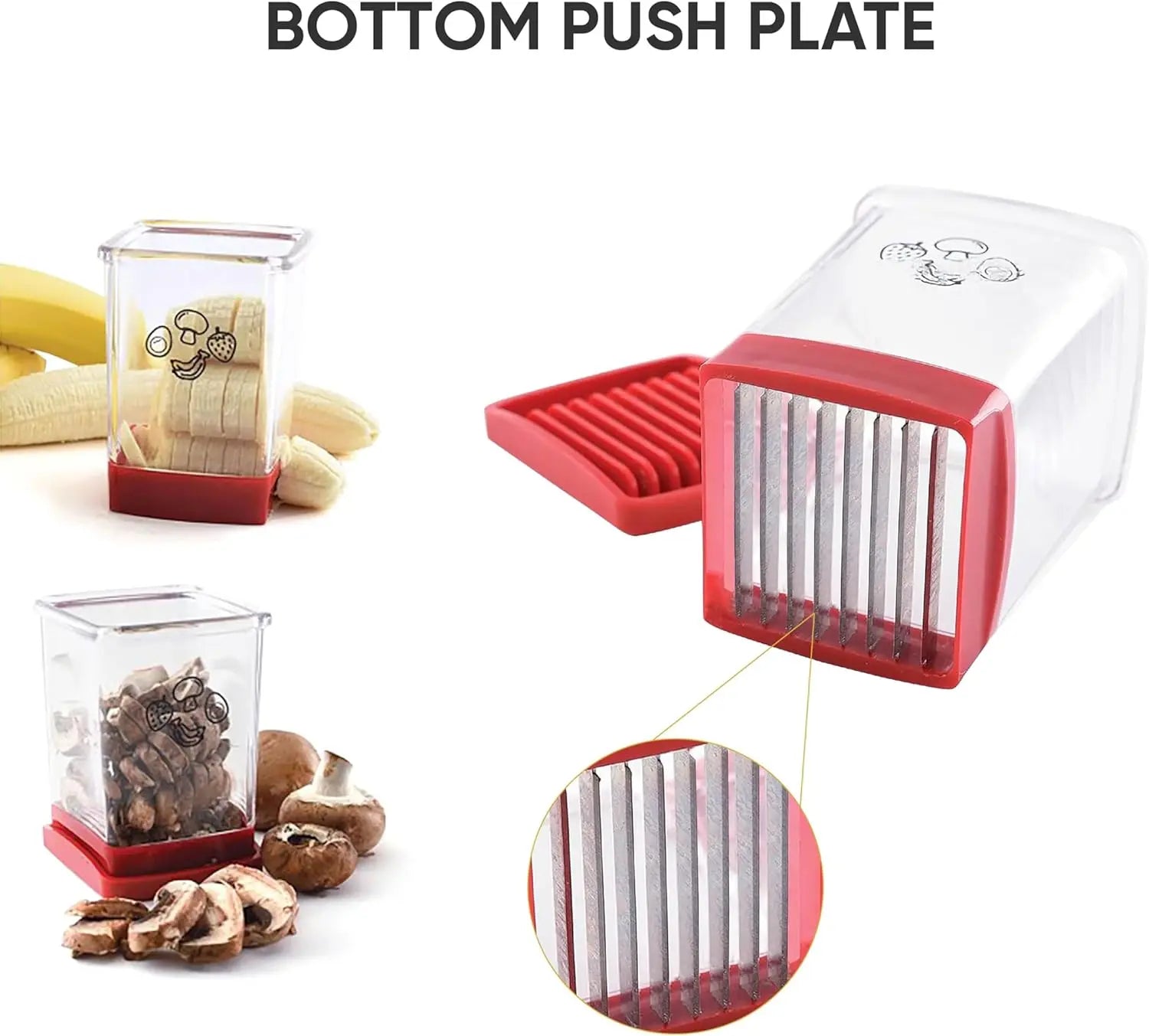 Fruit Slicer Cup for Strawberry, Banana, Hard-Boiled Egg - Detachable Cutter with Push Plate - Rapid & Safe Slicing Kitchen Gadget for Quick Meal Prep