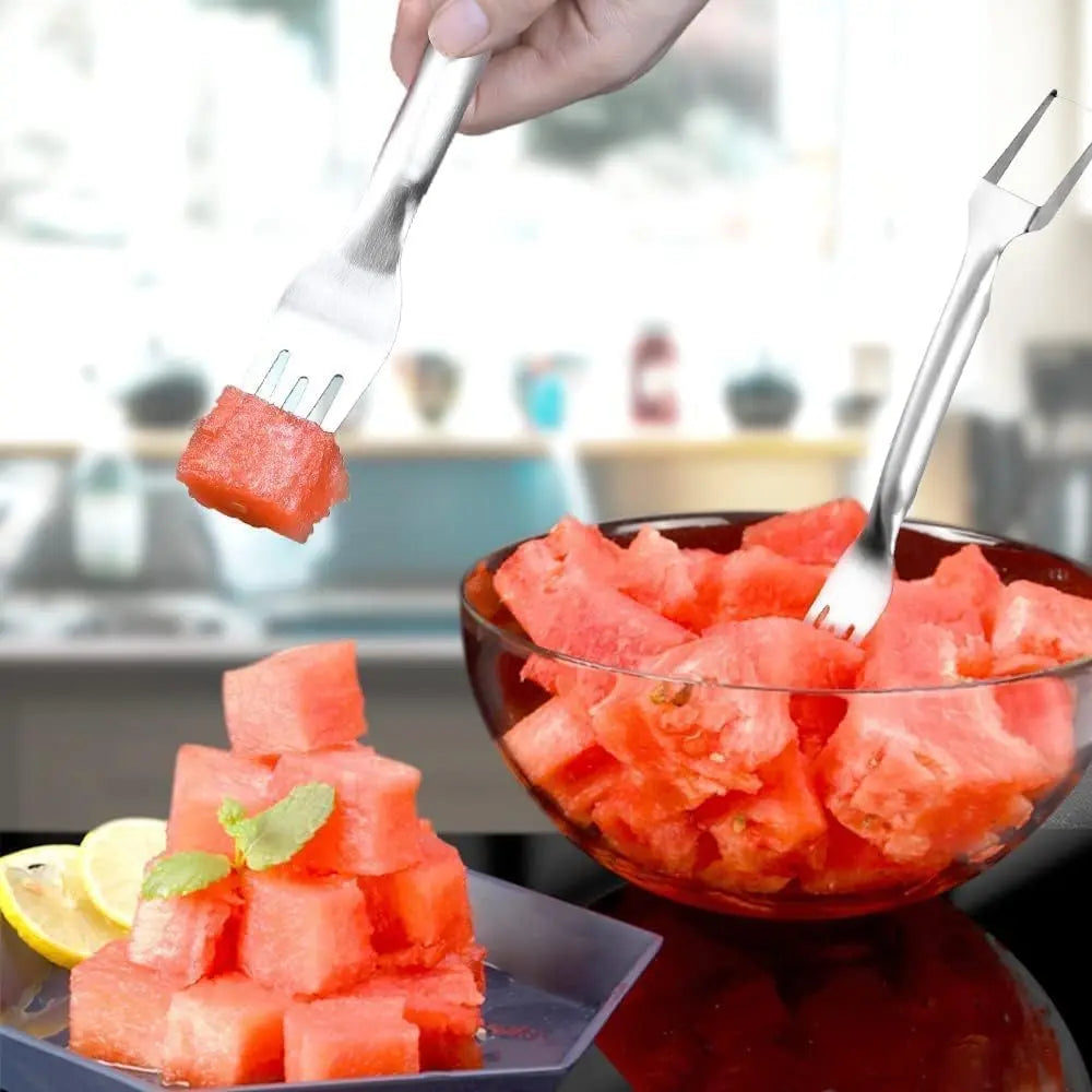 3 Count 2-In-1 Watermelon Fork Slicer Fruit Cutter, Stainless Steel Watermelon Cutter Artifact, Watermelon Cutter Slicer Tool Fruit Forks Slicer Knife Kitchen Gadgets for Family Parties Camping