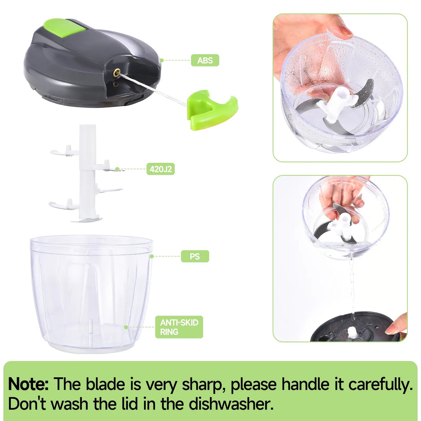 1 Count Manual Food Chopper, Vegetable Cutter, Kitchen Vegetable Chopper, Portable Hand Pull String Garlic Mincer Onion Cutter, Vegetable Chopper Tool, BPA Free Food Safe Material, for Veggies, Ginger, Fruits, Nuts, Herbs, Etc.
