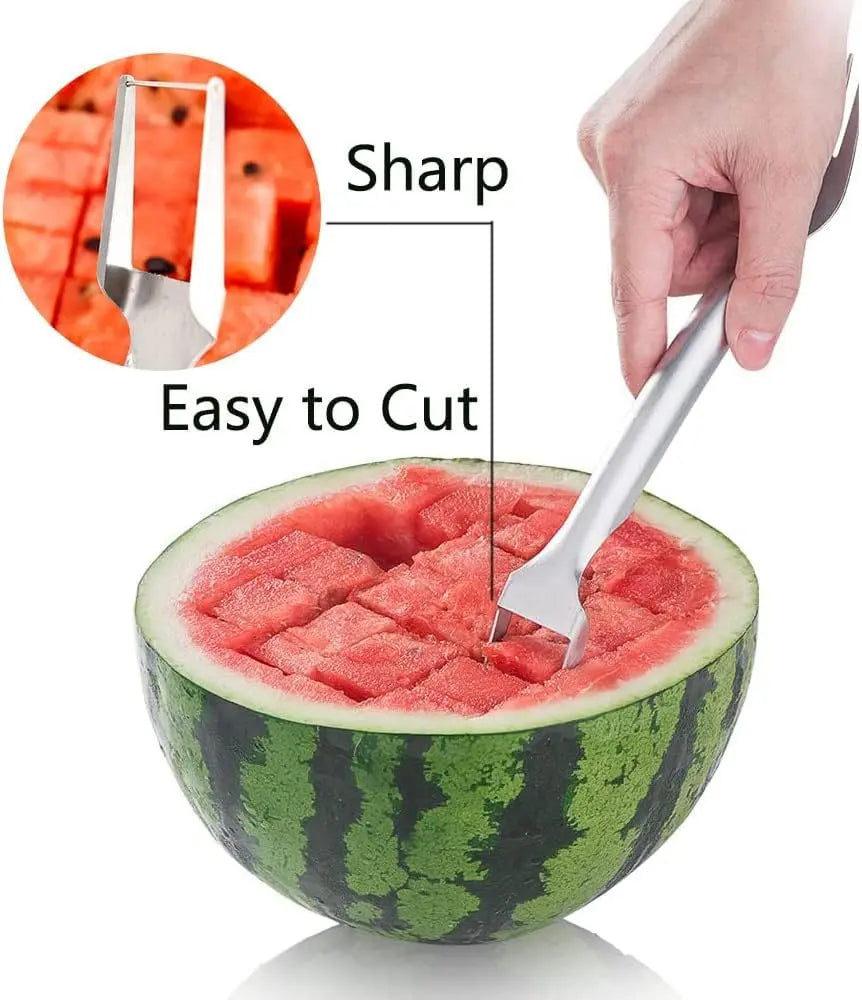 3 Count 2-In-1 Watermelon Fork Slicer Fruit Cutter, Stainless Steel Watermelon Cutter Artifact, Watermelon Cutter Slicer Tool Fruit Forks Slicer Knife Kitchen Gadgets for Family Parties Camping