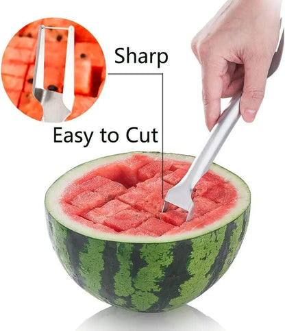 3 Count 2-In-1 Watermelon Fork Slicer Fruit Cutter, Stainless Steel Watermelon Cutter Artifact, Watermelon Cutter Slicer Tool Fruit Forks Slicer Knife Kitchen Gadgets for Family Parties Camping
